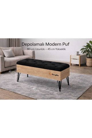RENGİBİZ Depolamalı Modern Puf 80x40 cm | Kapitoneli Oturma Bankı, Sandıklı Bench, Metal Ayaklı Şık Tasarım
