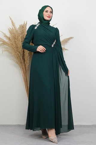 lizatesettür Gülnihal Şifon Abiye Zümrüt