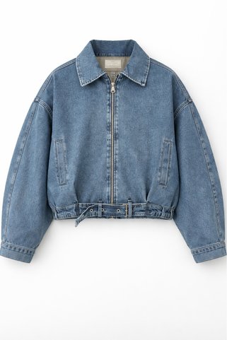 moda armanc Kadın Oversize Jean Ceket Kemer Detaylı Denim Bomber Kot Ceket