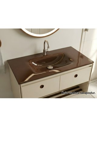 Vetrola Metalik Kahve Krokan Cam Lavabo Batarya Delikli 80X46 cm