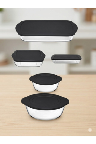 Paşabahçe 5 parça borcam set siyah kapaklı (59123-59133-59006-59034-59854