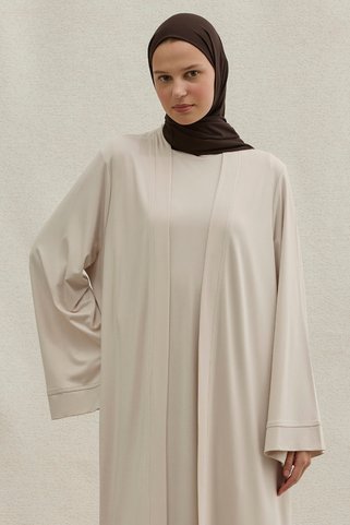 ViadelAtelier Active Modest Spor Geniş Kol Ekru İkili Abaya Takım