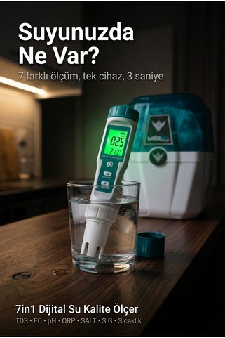 watalina 7in1 Dijital Su Kalite Ölçüm Cihazı TDS EC pH ORP Metre Sıcaklık Ölçer