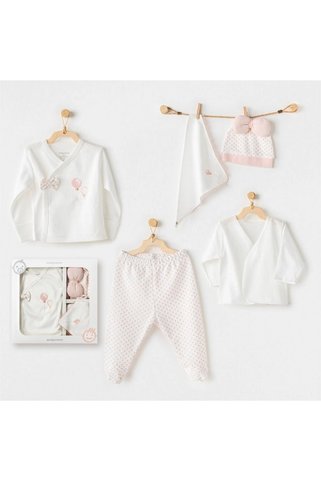 andywawa Ac25550 Newborn Set Pınk Baloons 5'li Hastane Çıkışı Ekru