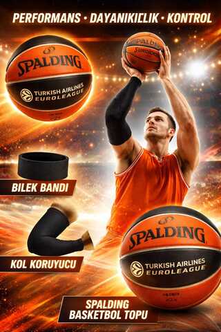 SPALDING Basketbol Topu Tf150 7 Euroleague Tf150 5 Numara +basketbol Kolluğu+havlu Bıleklık