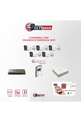 Hikvision 5 Kameralı 2 Mp Colorvu Ip Güvenlik Kamera Seti DS-2CD1027G2H-LIUF (Dahili Mikrofonlu)
