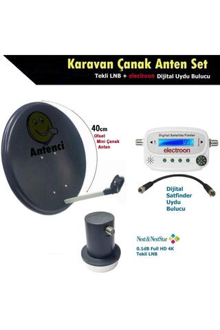 Antenci 40cm Karavan Çanak Anten Seti + Next Tekli LNB + electroon Dijital Uydu Bulucu