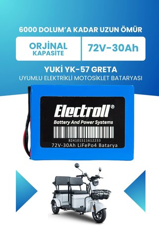 ELECTROLL Yuki YK-57 Greta Batarya (Standart Kapasite) LiFePO4 72V 30Ah Elektrikli Motorsiklet Bataryası