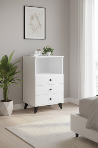 Dienni Simple Şifonyer Tek Raflı 3 Çekmeceli 60x44x96 BEYAZ