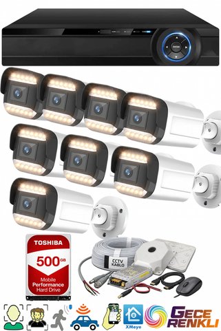 J-TECH 5MP 7070 Renkli Gece Görüşlü 8 Li Akıllı Güvenlik Kamera Seti – Yüz ve Araç Tanıma