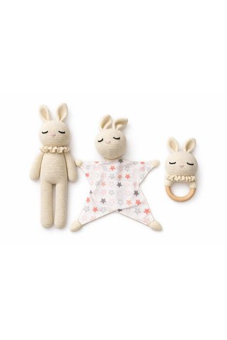 %100 Organik Pamuk El Yapımı Amigurumi Tavşan 3'lü Set Uyku Arkadaşı Diş Kaşıyıcı