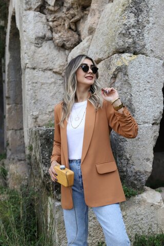 bytugcekaya Karamel Kol Büzgü Detay Blazer