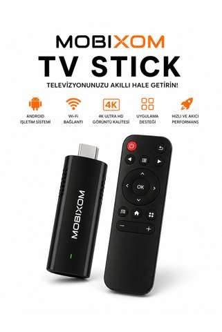 mobixom Android TV Stick 4K Ultra HD WiFi Smart TV Stick Kumandalı HDMI Medya Oynatıcı