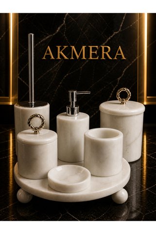 Akmera Home Mermer Top Ayaklı Standlı 7 Parça Lüks Banyo Seti