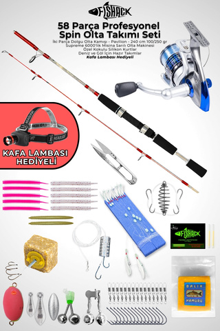 Fishack 58 Parça Spin, Tekne, Kıyı Olta Takımı Seti - 240cm Krm 100-250G - 60'lık Makine