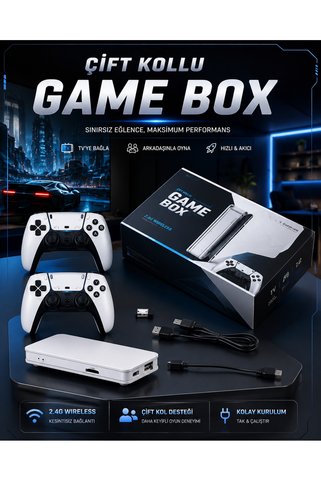 EkoAlışverişDünyam 4K 3D HD Görüntü Kaliteli Kablosuz Çift Kollu 20.000 Oyunlu Retro Oyun Konsolu TV Box