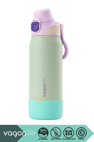 Vagonlife 700ml Yeni Koleksiyon Düz Renkli Pipetli/Pipetsiz Kullanım Kulplu Kaymaz Tabanlı Paslanmaz Çelik Termos