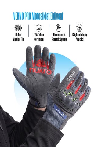 nukro wear NUKRO Verno PRO Gri Yazlık Motosiklet Eldiveni Korumalı Dokunmatik Fileli