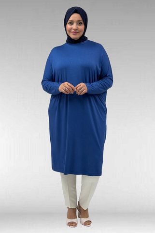 Eslina 28092 Büyük Beden Düşük Kol Penye Tunik-indigo
