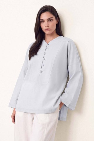 Hooopstore V Yaka Oversize Buz Mavi Bluz
