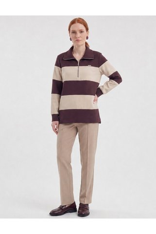 Kayra Blok Renkli Geniş Yaka Sweatshirt Bordo