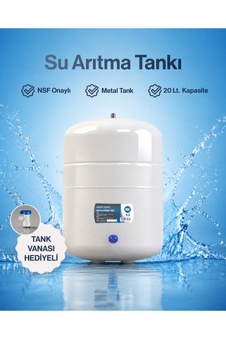 Cleanara 20 L Metal Genleşme Tankı – Su Arıtma Sistemleri için Tank Vanası Hediyeli