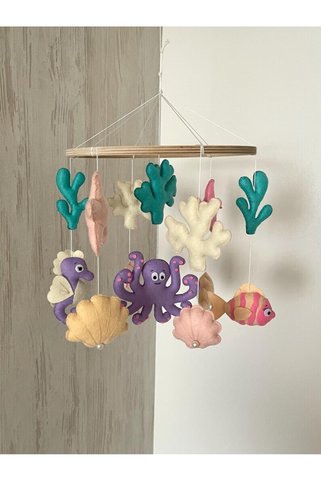 EFSBABY (MÜZİKLİ)Deniz Canlıları Keçeden Dönence Beşik Oyuncağı