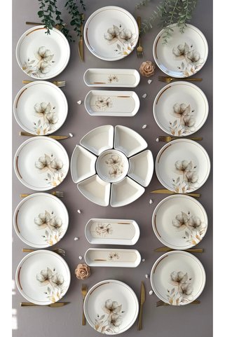 VENÜS HOME DECORATION Nevruz Model Rölyefli 12 Kişilik 23 Parça Modern Kahvaltı Takımı