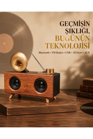 Epilons Çift Hoparlörlü Retro Bluetooth Speaker 1800mah Bataryalı Aux Usb Sd Kartlı