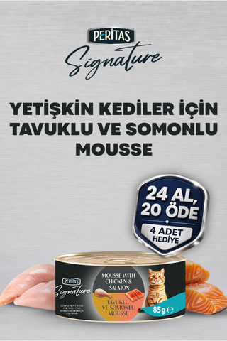 PERİTAS Signature Tavuklu ve Somonlu Yetişkin Kedi Mousse Yaş Mama 85 g 24 lü Paket