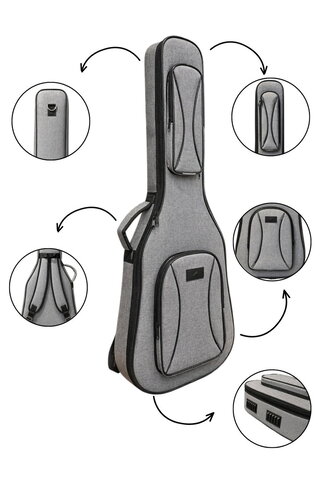 Erga Müzik GRİ KETEN PROFESYONEL GİGBAG KLASİK GİTAR KILIF-ÇANTA-SU GEÇİRMEZ