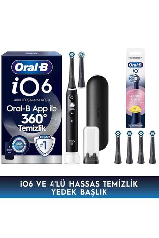 Oral-B iO6 Siyah Elektrikli/Şarjlı Diş Fırçası 4 Yedek Başlıklı Hassasiyet Seti