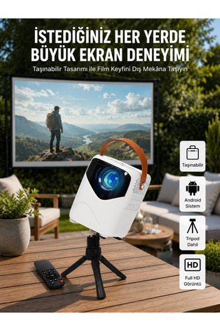 Lisinya HD Ayaklı Portatif Projeksiyon Cihazı Android İşlemcili Sinema Projektörü -