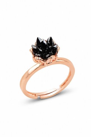 Söğütlü Silver 925 Ayar Gümüş Rose Kaplama Ayarlanabilir Üç Boyutlu Oniks Tonlu Siyah Kristal Yüzük SGTL13454SYH