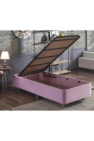 Niron Yatak Niron Pinky Baza Tek Kişilik Sandıklı Pembe Kumaş Özel Baza Silinebilir Soho Kumaş Metal Iskelet