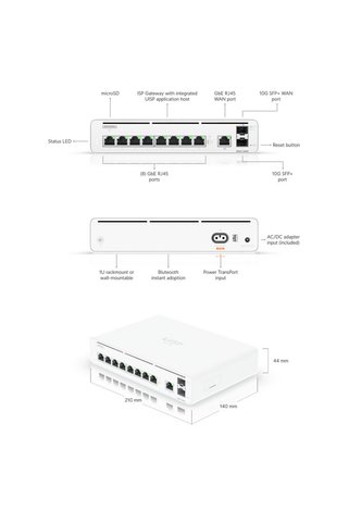 Ubiquiti UISP-CONSOLE 8 PORT GIGABIT+1WAN PORT+2X10GB SFP+ PORT GATEWAY ROUTER