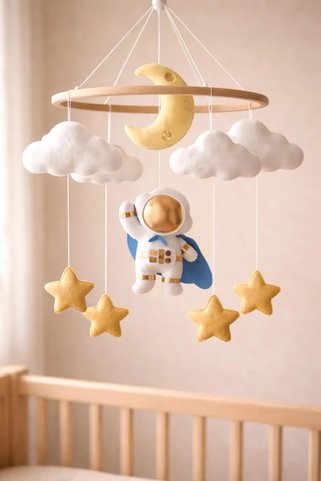 EFSBABY (MÜZİKLİ)Astronot Yıldızlar Erkek Beşik Dönencesi Bebek Odası Beşik Aksesuarları Beşik Süsü