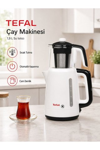 TEFAL Cam Demlikli Elektrikli Çay Makinesi 1.9 Litre Geniş Hazneli Pratik Çaycı Su Isıtıcı - Sıcak Tutma