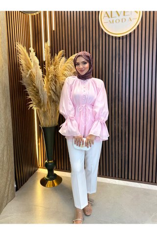 Fashionbox Sıla Gül Detaylı Pamuk Astarlı Gömlek | Pudra
