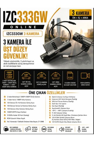 İZCAM 360 IZC333GW 2 Araç İçi Kamera