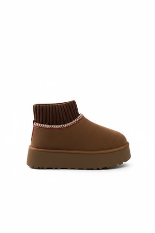 SHOEBELLAS Henza Taba Süet Triko Detaylı Kürklü Bot