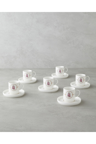 English Home Wisteria New Bone China 12 Parça 6 Kişilik Kahve Fincan Takımı 90 ml Beyaz