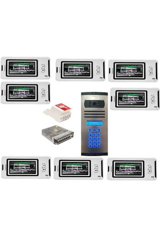 ÇağatayElektrik 8 DAİRE NTS 2015-B 7'' GÖRÜNTÜLÜ DİAFON BEYAZ-8003 TUŞ TAKIMLI ŞİFRELİ ZİL PANELLİ SET