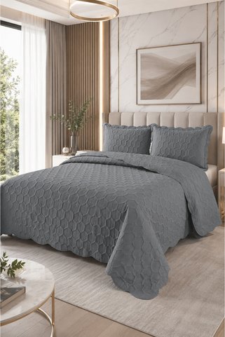 Bella Home Honey Comb 3D Çift Kişilik Yatak Örtüsü Seti (3 Parça) - 260x240 cm - Pvc Çantalı