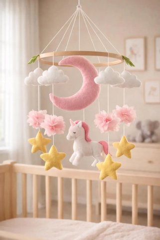 EFSBABY Bebek Beşik Dönencesi Unicorn Pembe Beşik Süsü Bebek Odası