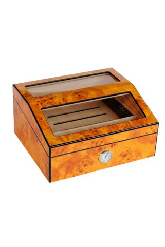 PremiumQuality Barranco Camlı Kahverengi Sedir Humidor Puro Kutusu - TR9824