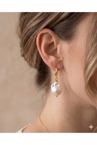 eyla collection Doğal Barok İnci Halka Küpe