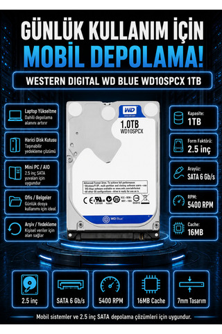 DİSK BANK 1 TB BLUE 2.5 İnç WD10SPCX Laptop Diski