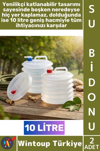 Wintoup #Kamp Özel Tasarım Dayanıklı Sızdırmaz Kompakt Outdoor Piknik Kamp Karavan Dağcılık Araç Bagajı Bahçe Su Kesintisi Akordiyon Katlanabilir Musluklu Pratik Su Bidonu 10 Litre 2 Adet