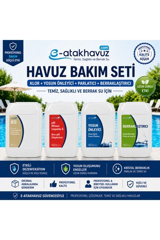 WTR e-atakhavuz-WTR Havuz Bakım Seti Sıvı Klor(25kg) +Sıvı Ph Düşürücü (25kg) +Yosun Önleyici (10lt)+Parlatıcı (10lt)